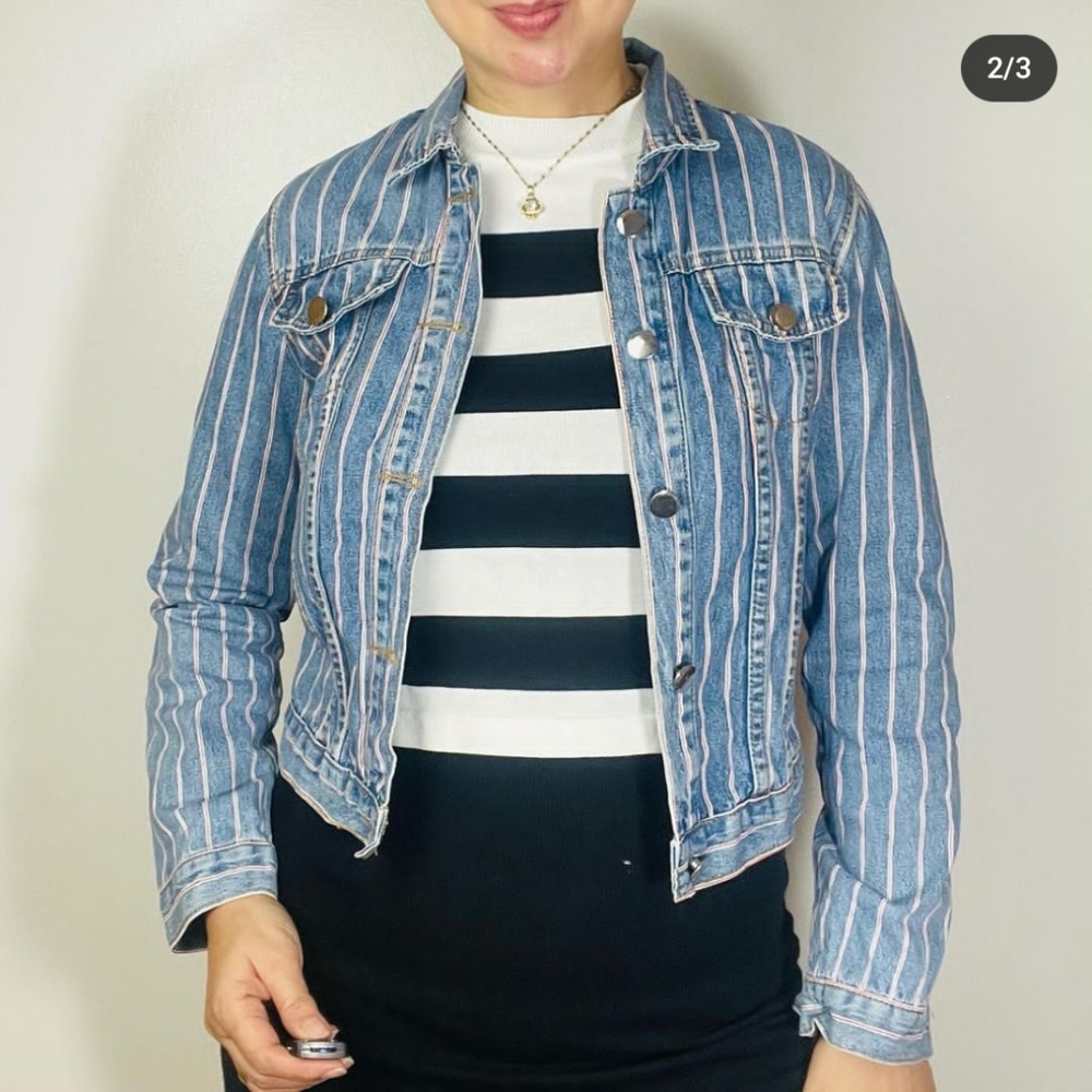 English factory striped denim jacket size‎ m